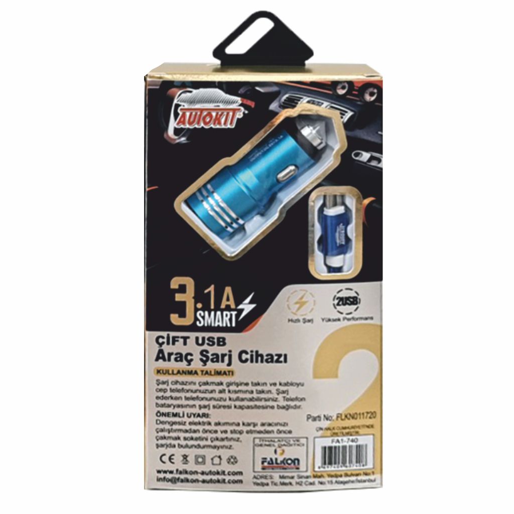 Autokit Metal Araç Şarjı 2 USB 3.1 Amper TYP-C