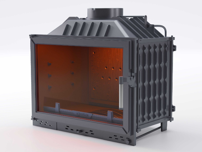 Siyah Camlı Klapeli Döküm Şömine Haznesi Tek Camlı 70 cm