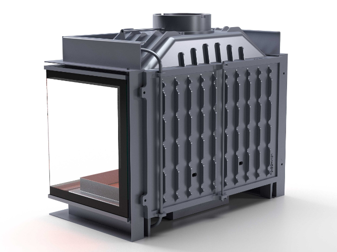 Siyah Camlı Klapeli Döküm Şömine Haznesi Üç Tarafı Camlı 70 cm