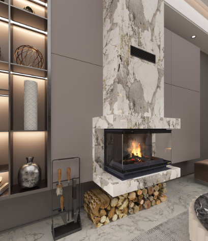 Siyah Camlı Klapeli Döküm Şömine Haznesi Üç Tarafı Camlı 70 cm