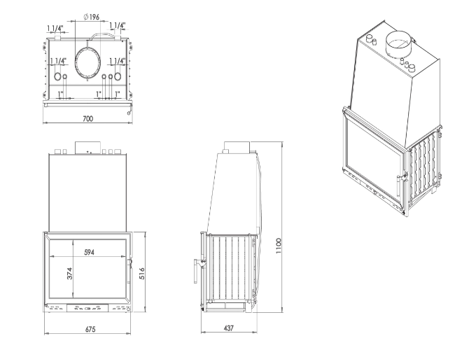 Eşanjörlü Sulu Döküm Şömine Haznesi 70 cm