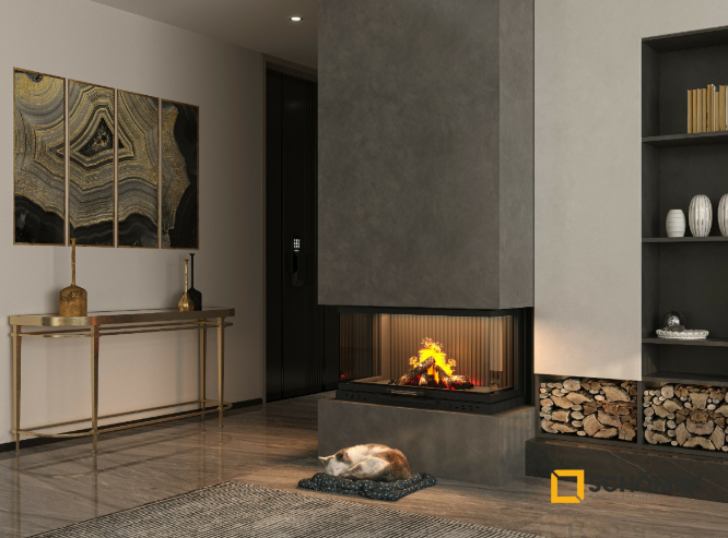 70 CM ÜÇ TARAFI CAMLI ASANSÖRLÜ ŞÖMİNE HAZNESİ