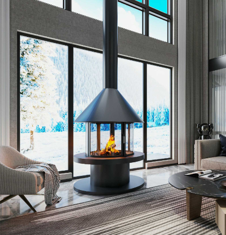 YUVARLAK CAMLI ORTA ŞÖMİNE 90X90