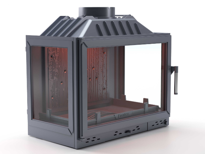 Döküm Şömine Haznesi Klapeli Üç Tarafı Camlı 70 cm