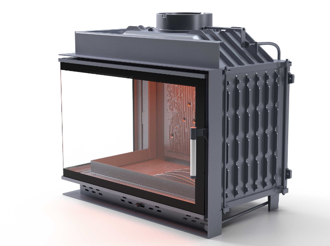 Siyah Camlı Klapeli Döküm Şömine Haznesi Sol Camlı 70 cm