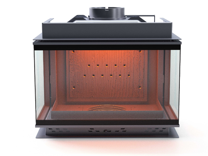 Siyah Camlı Klapeli Döküm Şömine Haznesi Üç Tarafı Camlı 70 cm